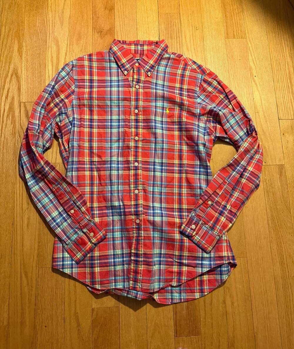 Ralph Lauren Mens Red Plaid Long Sleeve Button Down Shirt Size L
